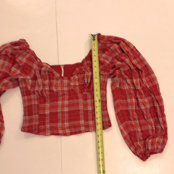 Free People L Top Red Plaid Ruffle Bustier Smocking Very Stretchy Excellent - Picture 3 of 10